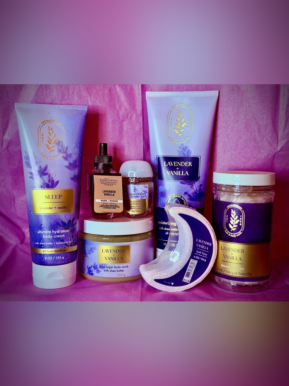 Lavender Vanilla Bath & Body Set (12) - Moisturizing Creams & Scrub